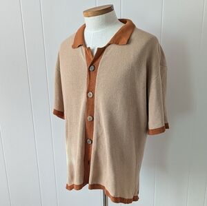 Lost In Nowhere Russell Knit Short Sleeve Shirt In Vintage Brown Size XL